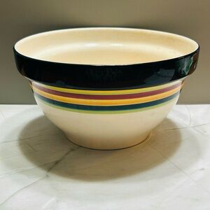 Stoneware Mixing Bowl With Colored Stripes  8’ Vintage